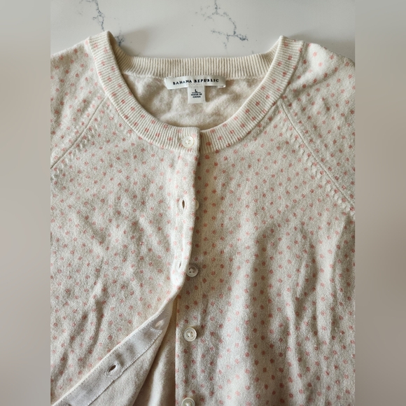 Banana Republic Silk Blend Cardigan L White Pink Polka Dots - Picture 4 of 8